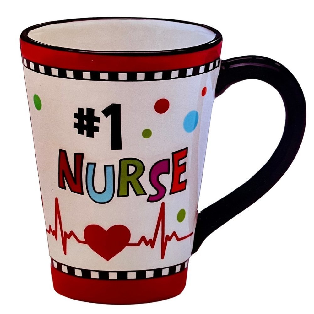 #1 Nurse Mug Ceramic Stoneware Red Black White Gift Box Love Nurses